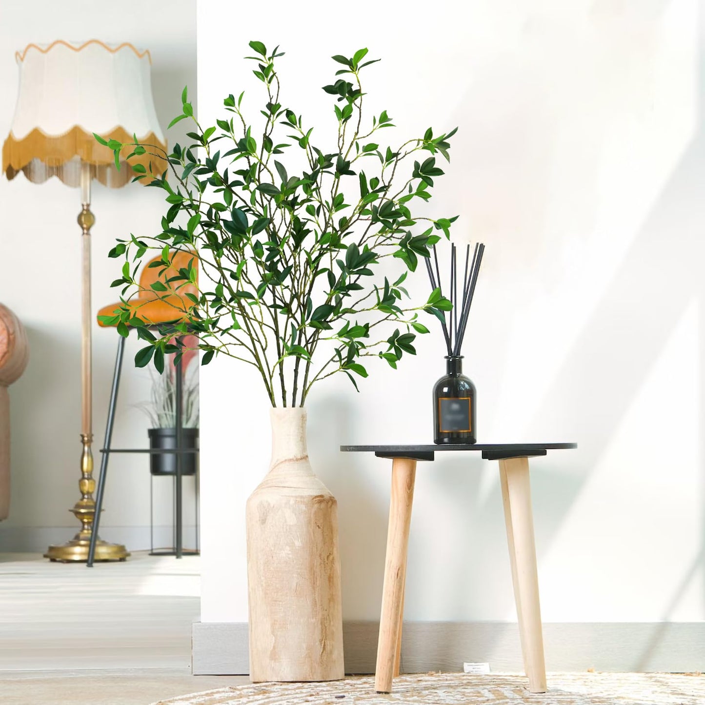 Krissing 4Pcs Artificial Greenery Stems, Tall Fake Ficus Twig Branches Plants Faux Greenery Stems Branches for Vase Fillers Home Office Wedding Spring Table Decor