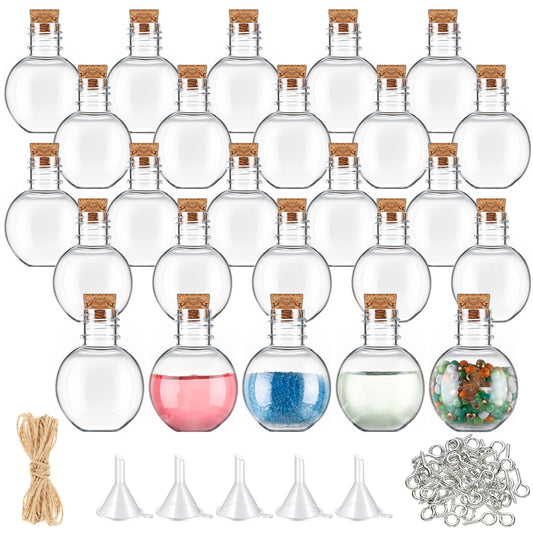 Bokon 25 Pack 1oz Plastic Mini Potion Bottles with Corks, Small Sand Art Jar Tiny Clear Liquor Bottles Bulk Wishing Vial for Birthday Halloween Valentines Party Favor DIY Craft