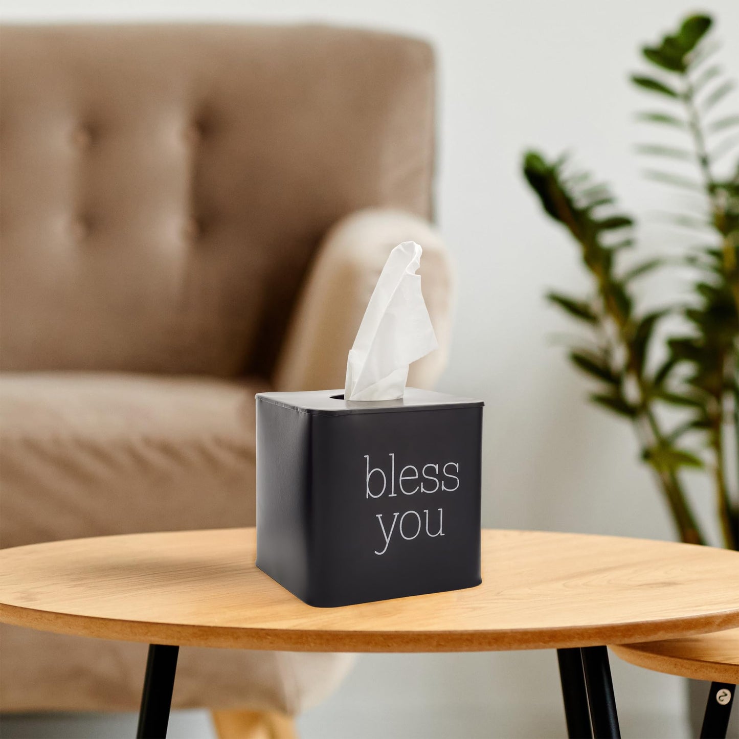 AuldHome Design Square Tissue Box Cover (Black); Modern Farmhouse Enamelware Tissue Holder