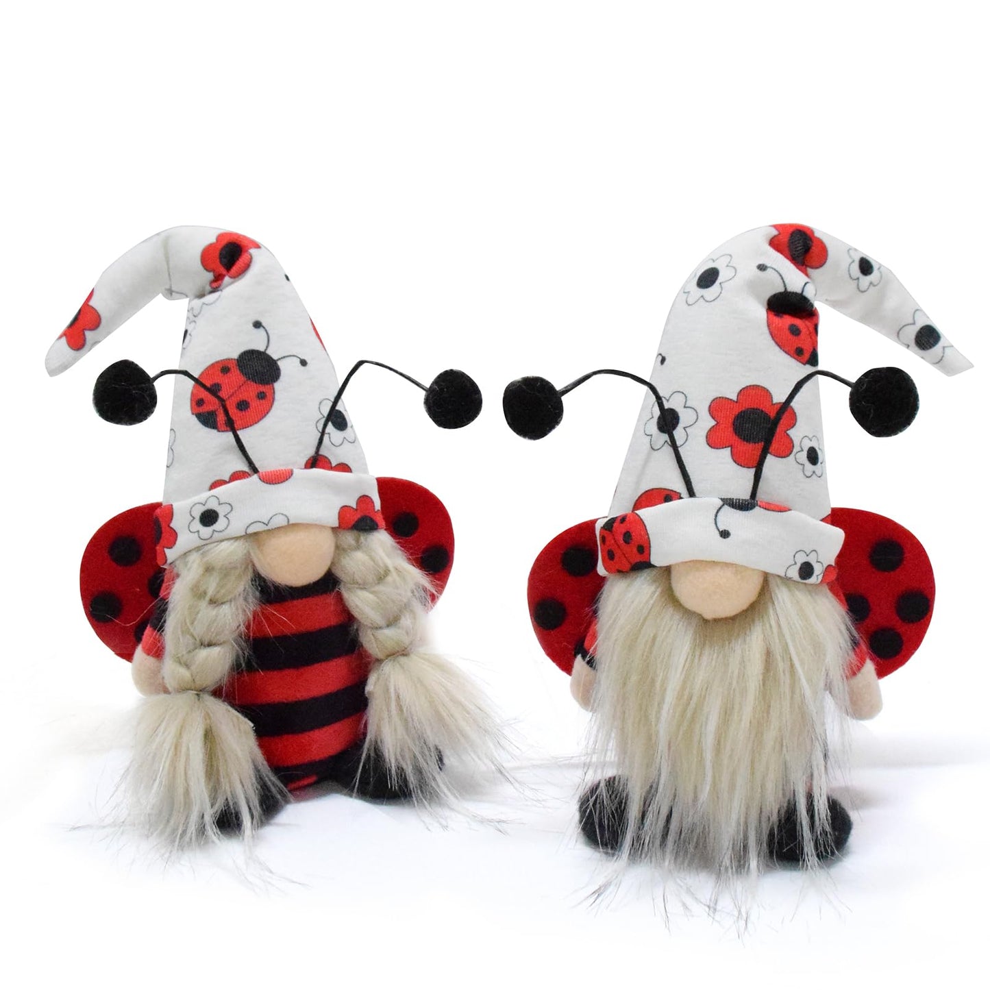 Vytina 2 Pcs Ladybug Gnomes Gift Cute Little Ladybugs Couple Gnome Plush Spring Summer Autumn Swedish Tomte Ladybird Doll Elf for Home Farmhouse Tiered Tray Decor