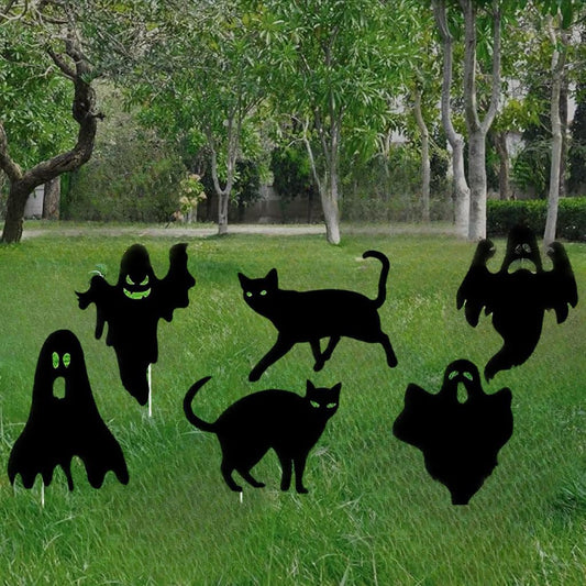 MYBOLE 6 Pack Halloween Black Scare Cat and Ghost Statues Party Decorations Yard Signs with Stakes