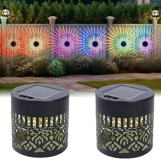 2Pcs Decorative Solar Mandala Lights,Colorful Solar Mandala Fence Lights,Waterproof IP65 Waterproof Metal SolarPowered Outdoor Wall Steps Ligh,for Garden Post Patio Backyard Yard Decor