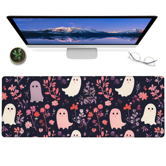 ainori Colorful Ghost and Floral Gaming Mouse Pad – 12x31.5in Non-Slip Rubber Desk Mat with Cute Halloween Design – Large Extended Mouse Pad for Office Home – Deskmat Gifts for Gothic Spooky Decor