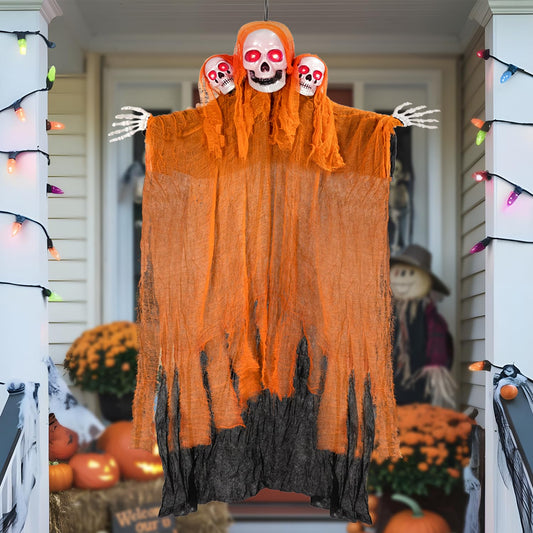 Kendane Halloween Decorations Outdoor and Indoor,Halloween Hanging Ghosts,Scary Grim Reaper Skeleton with Light-Up Eyes and Creepy Sound,Scary Party Decorations for Yard,Lawn,Haunted House Decor