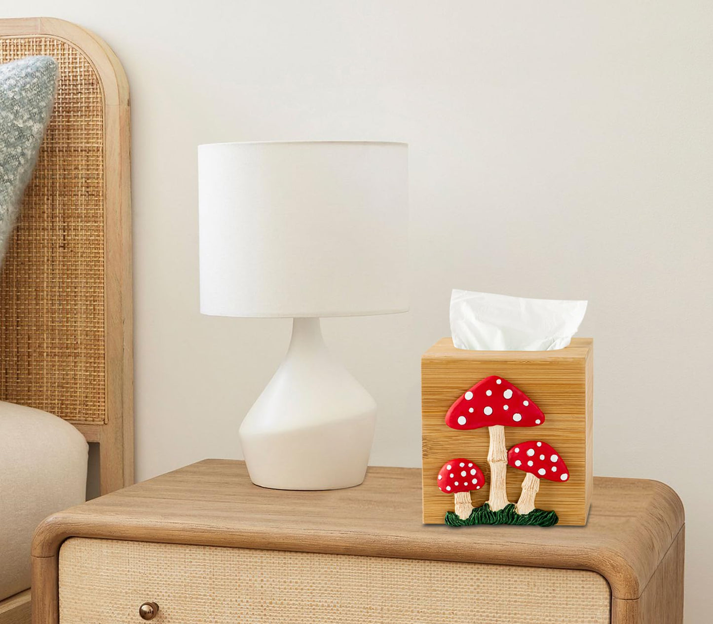 Mushroom Tissue Box Cover Square Tissue Box Holder Bamboo Tissue Box Holder Square Cube Decorative