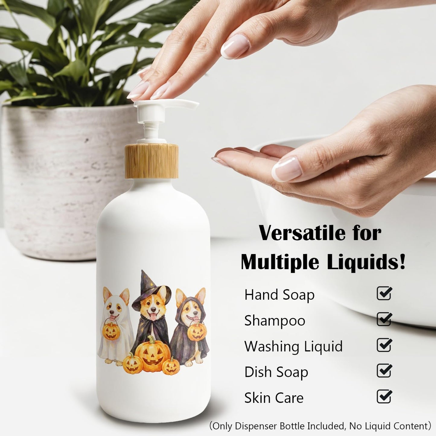 Stelloriellea Halloween Corgi Dog Glass Soap Dispenser with Pump