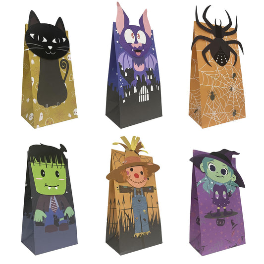 Haobell Halloween Treat Bags - 24pcs Trick or Treat Goody Bags with 24pcs Stickers, Gift Bag for Halloween Kids Party Supplies