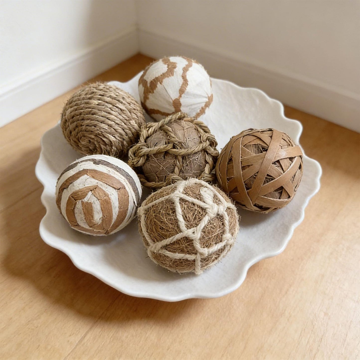 Harbuba 6pcs Decorative Balls for Bowl Centerpiece, 2.4 Inch Orbs Spheres Decor Balls Rattan Wicker Balls for Bowl Fillers, DIY Home Vase Table Decor