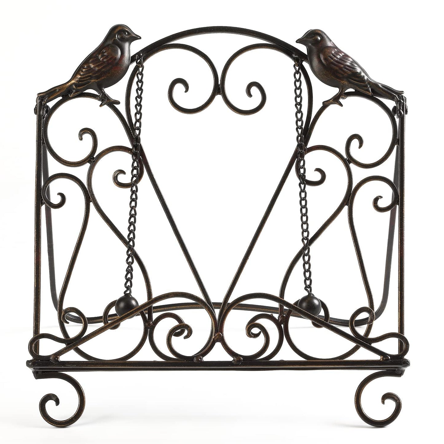 MOCOME Metal Cookbook Stand Clearance Recipe Book Holder for Kitchen (Birds/Vintage Scrolls, Bronze)