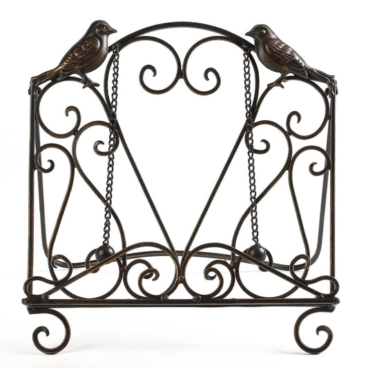 MOCOME Metal Cookbook Stand Clearance Recipe Book Holder for Kitchen (Birds/Vintage Scrolls, Bronze)