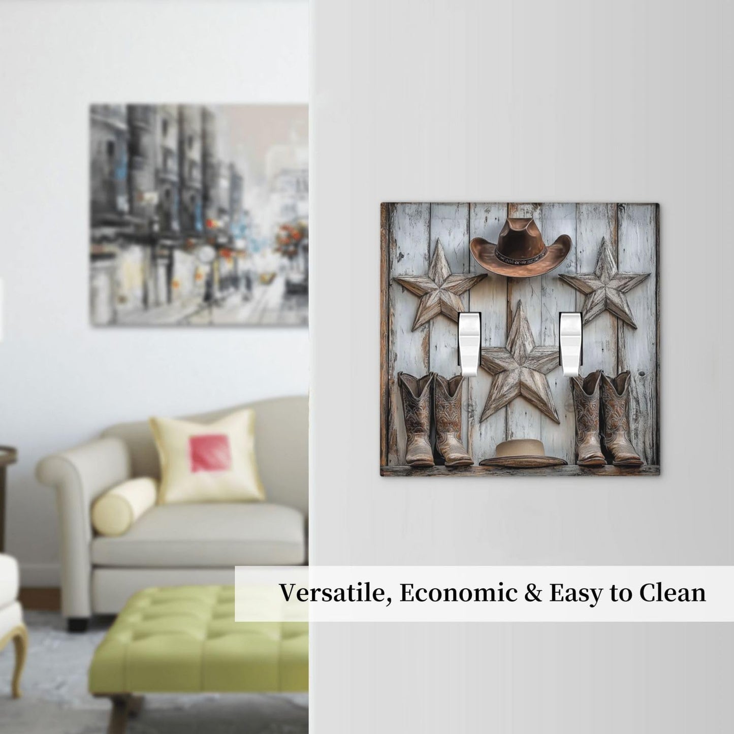 Nijuodnijir Decorative Switch Plates Rustic Texas Star Barn Cowboy Hat Boots 2 Gang Double Toggle Outlet Light Switch Cover Wall Plate Electrical Faceplate For Farmhouse Cabin Decor