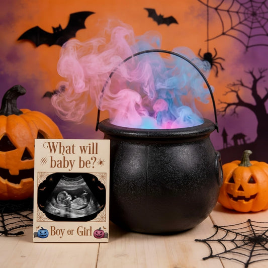 Pinkunn Halloween Black Jar Gender Reveal Games Decoration Set with Ultrasound Photo Frame Plastic Jar Witch Party Spooky What Will Baby Be Table Centerpiece Decor Theme Prop