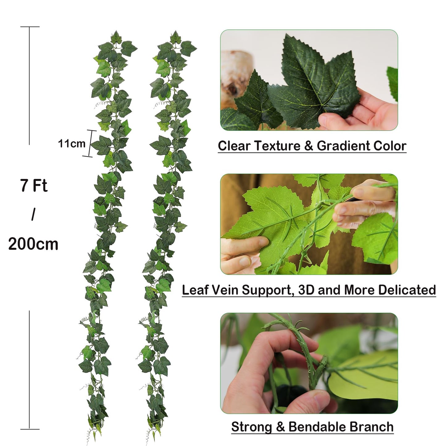 CONGZHANHH 2Pcs 14Ft Fire Retardant Fake Grape Vines Green Ivy Leaves Wall