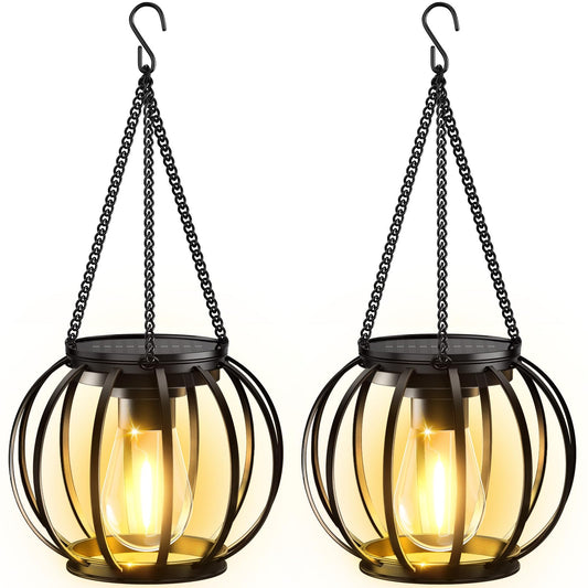 KOOPER Solar Lanterns Outdoor Waterproof, Upgraded Metal Hanging Solar Lights Outdoor Lanterns, Brighter Auto On/Off Outdoor Hanging Lantern for Yard Patio Pathway Porch Garden Decor 2 Pack