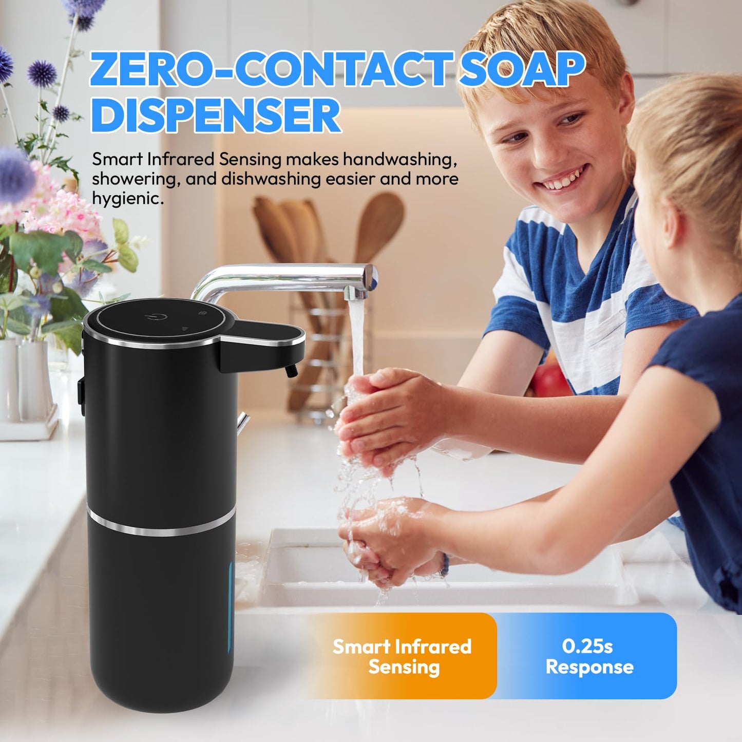 MTYGK Automatic Foaming Soap Dispenser,Touchless Foam Soap Dispenser,12.8oz Rechargeable Wall Mounted Smart for Bathroom and Kitchen Dish Soap,Easy for Toddlers(Black)