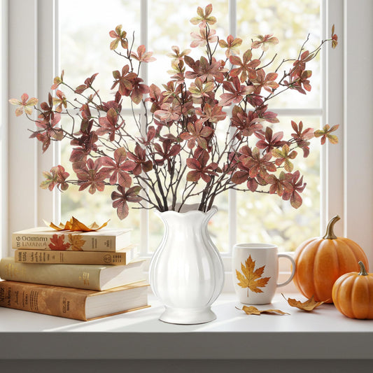 Suncalla 4 Pcs 30 Inch Fall Leaves Stems for Vase Artificial Rusty Quince Leaf Faux Branch Floral Pick Fake Twig Plants with Long Stem for Home Table Centerpiece Harvest DIY Decor