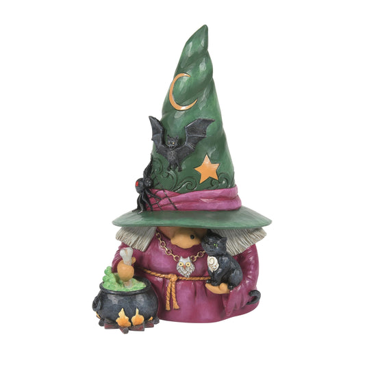 Enesco Jim Shore Heartwood Creek Halloween Collection Witch Gnome with Cauldron and Cat Figurine- Stone Resin Hand Painted Crafted Collectible Gnomes Halloween Figurines Home Decor Statue, 7.68 Inch