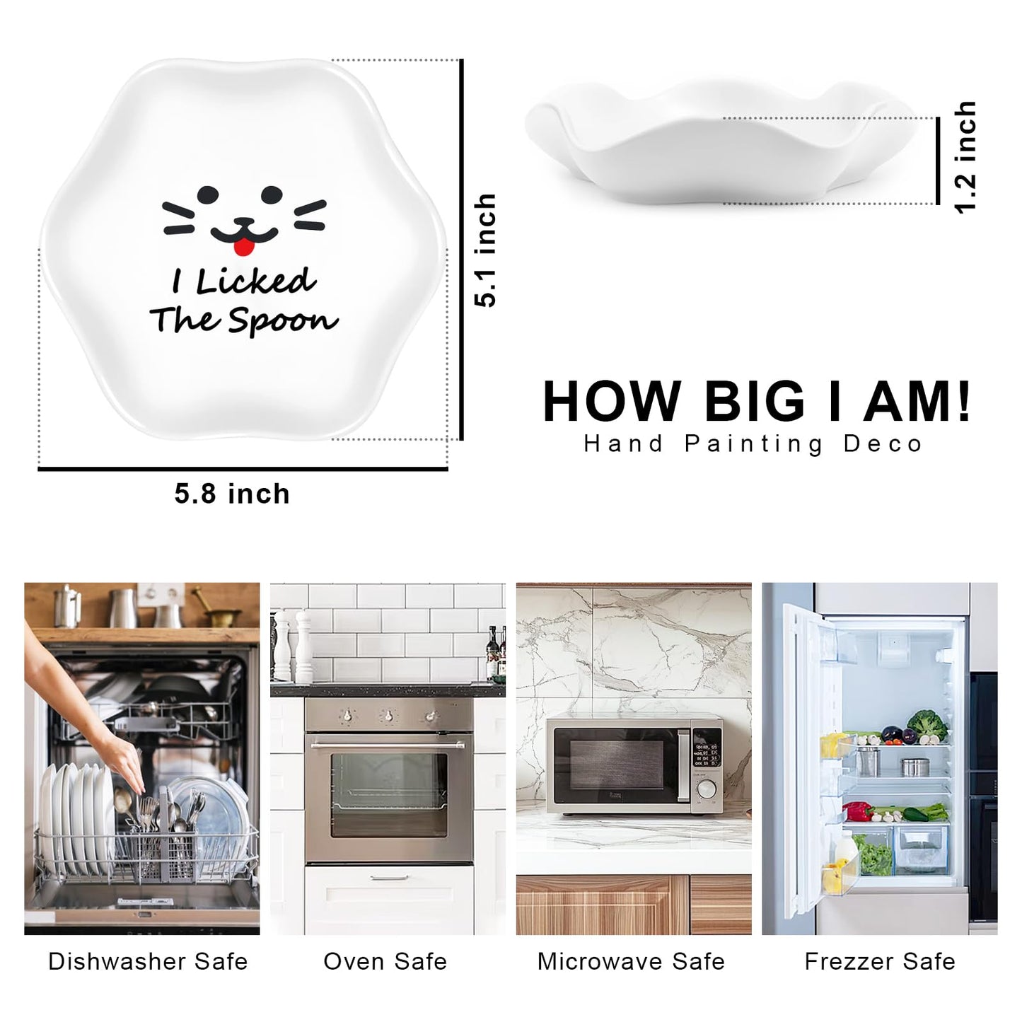 Cute Lick the Spoon Large Spoon Rest for Kitchen, Ceramic Heat Resistant Utensil Holder for Stove Top, Funny Gift for Women Friends Chirstmas Housewarming Present, 5.8 Inches