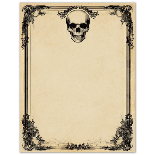 FYSUIMU 60 Sheets Halloween Skull Stationery Letterhead Paper Skull Letter Writing Paper for Notes Greeting Cards Invitation Office Printing, 8.5 x 11 Inch, Double Sided