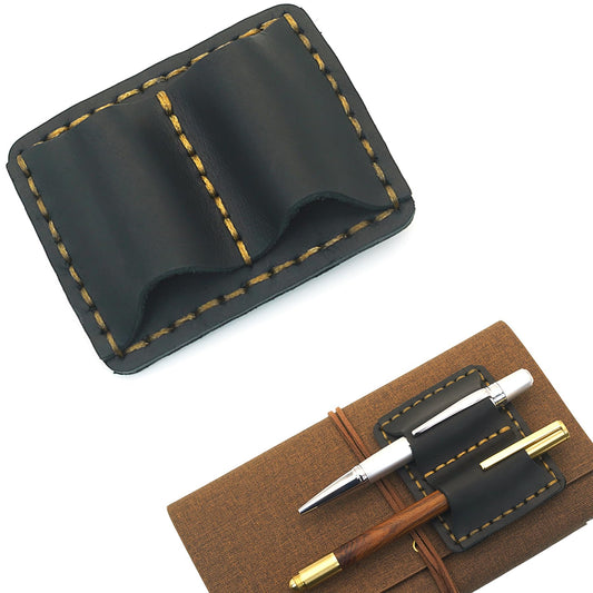 ESSSO Pen Holder for Notebook – Handmade Vintage Top-Grain Leather Notebook Pen Holder with Clip & Pen Loop for Journal, Planner & Bible (Black)