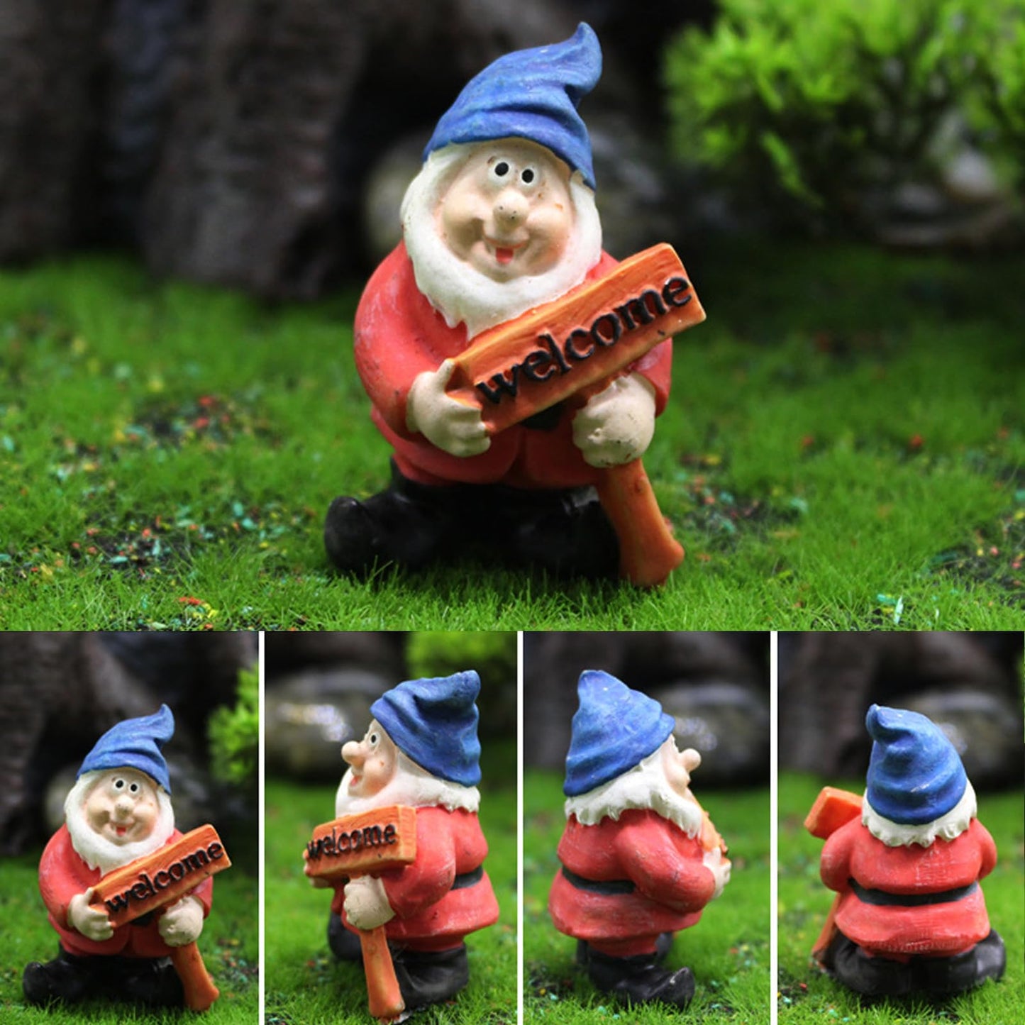 Eysinyge Set of 7 Mini Garden Gnomes, Tiny Gnome Figurines for Miniature Fairy Garden Decor, Plant Pot Decorations, Dashboard Ornaments
