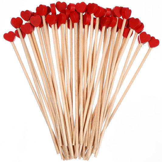 Cabilock 100 Pcs Wooden Coffee Stirrers 6.1 Inch Red Heart Stirring Sticks Creative Coffee Stir Sticks Disposable Stir Sticks Drink Stirrers for Coffee Cocktail Valentine's Day