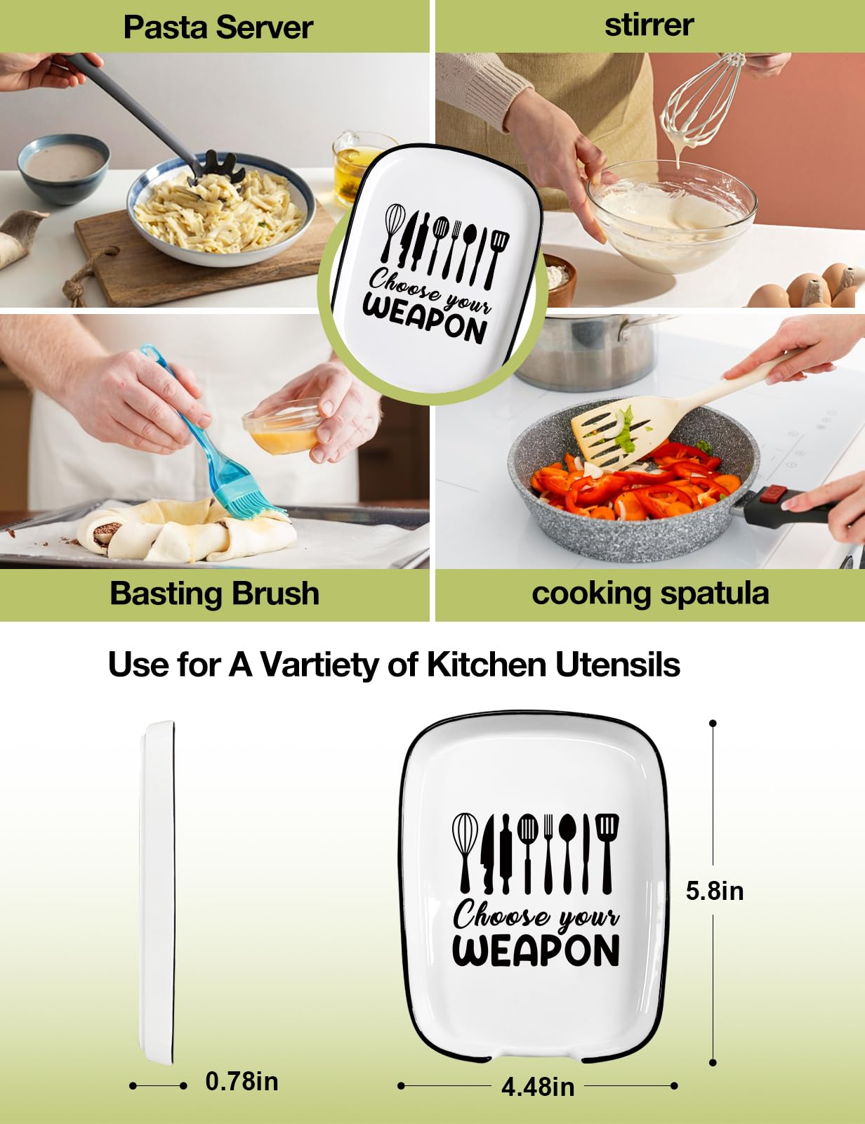 Funny Large Spoon Rest for Stove Top Kitchen Counter, Ceramic Spoon Holder Choose your Weapon, Farmhouse Kitchen Utensil Rest Decor Accessories for Cooking Lovers