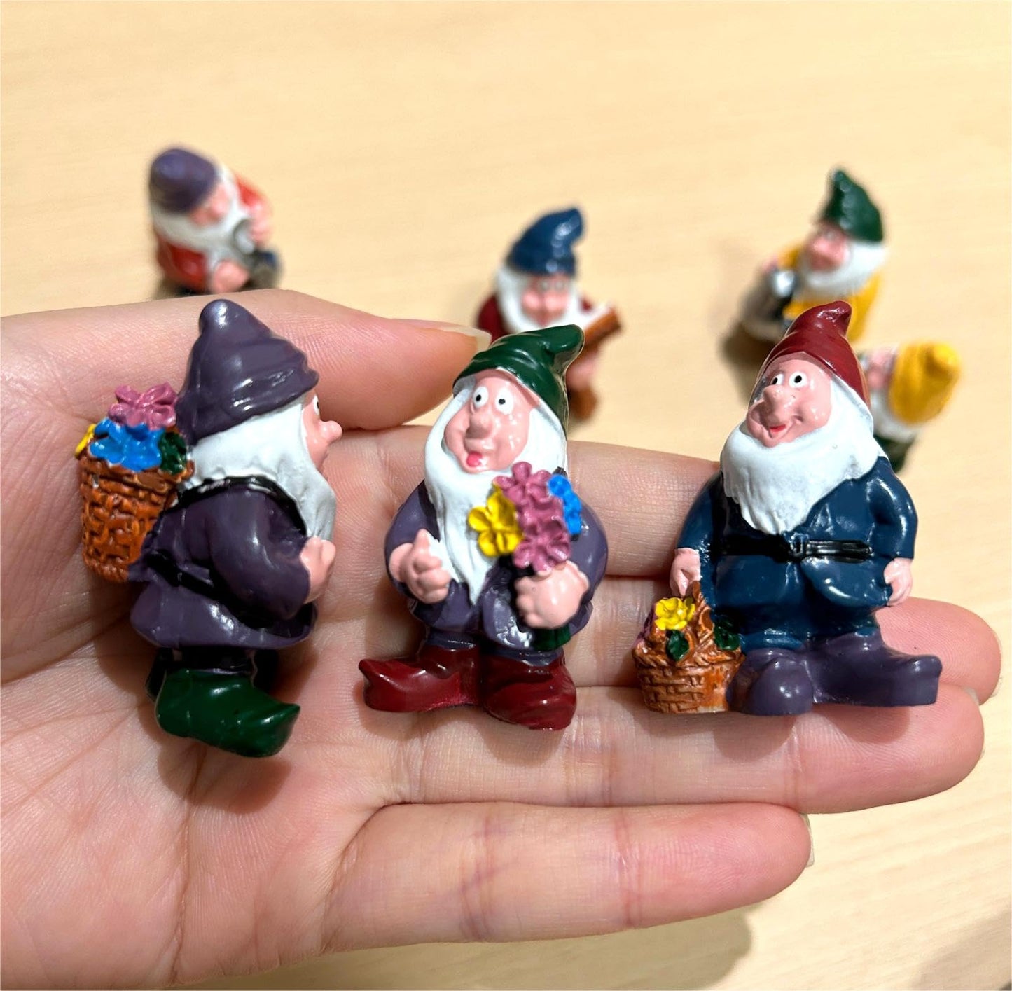 Eysinyge Set of 7 Mini Garden Gnomes, Tiny Gnome Figurines for Miniature Fairy Garden Decor, Plant Pot Decorations, Dashboard Ornaments
