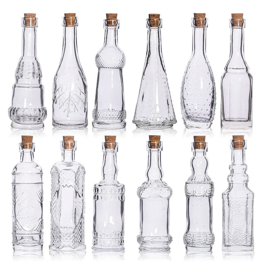 eleganttime Potion Bottles with Cork,12 Pack Small Clear Vintage Decorative Bottles,Mini Vase Glass Jars With Cork Lids for DIY Crafts,Decor,Sand Art