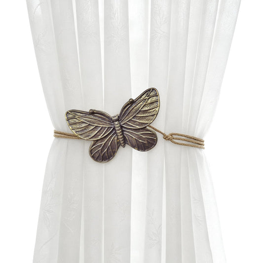Magnetic Curtain Tiebacks, Resin Decorative Butterfly Window Treatment Farmhouse for Drapes, Midcentury Vintage Style Tie Backs for Curtains, Pack-2, Bronze (Antique Brass)
