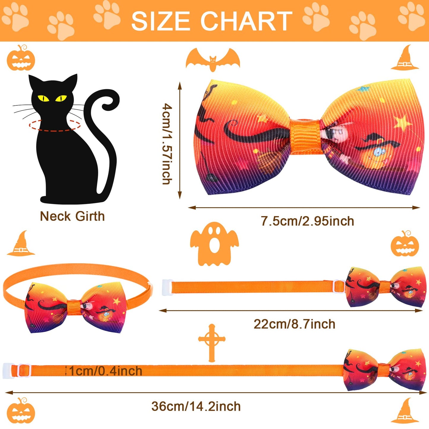 Eccliy 80 Pcs Halloween Dog Bow Ties 40 Dog Bow Ties 40 Pet Neckties Pumpkin Bat Witch Ghost Adjustable Collar Pet Accessories for Cat Halloween Holiday Decoration