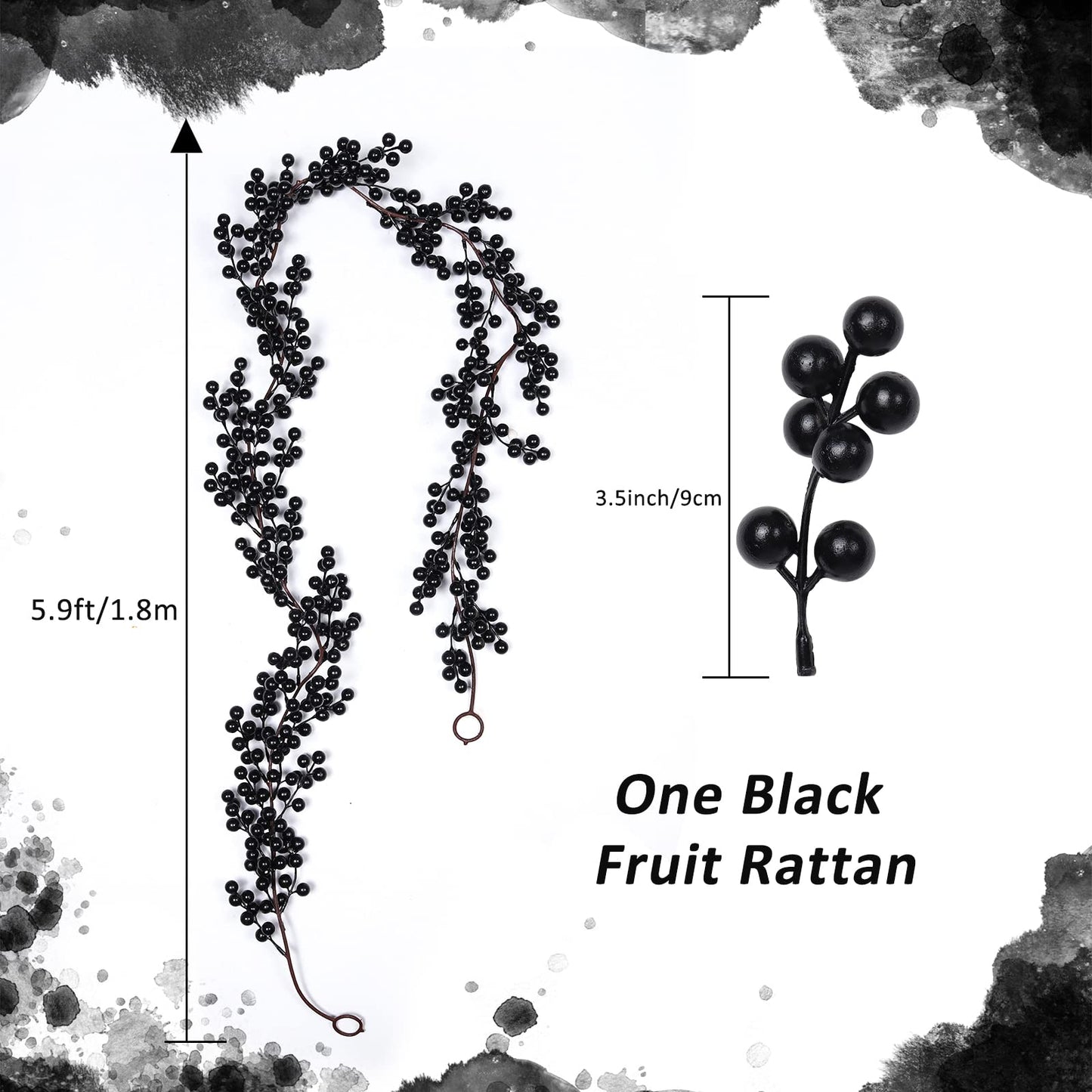 RECUTMS Berry Garland Artificial Black Berry Garland 5.9FT Garlands with Bendable Stems for Christmas Halloween Holiday Fireplace Stairs Table Decor