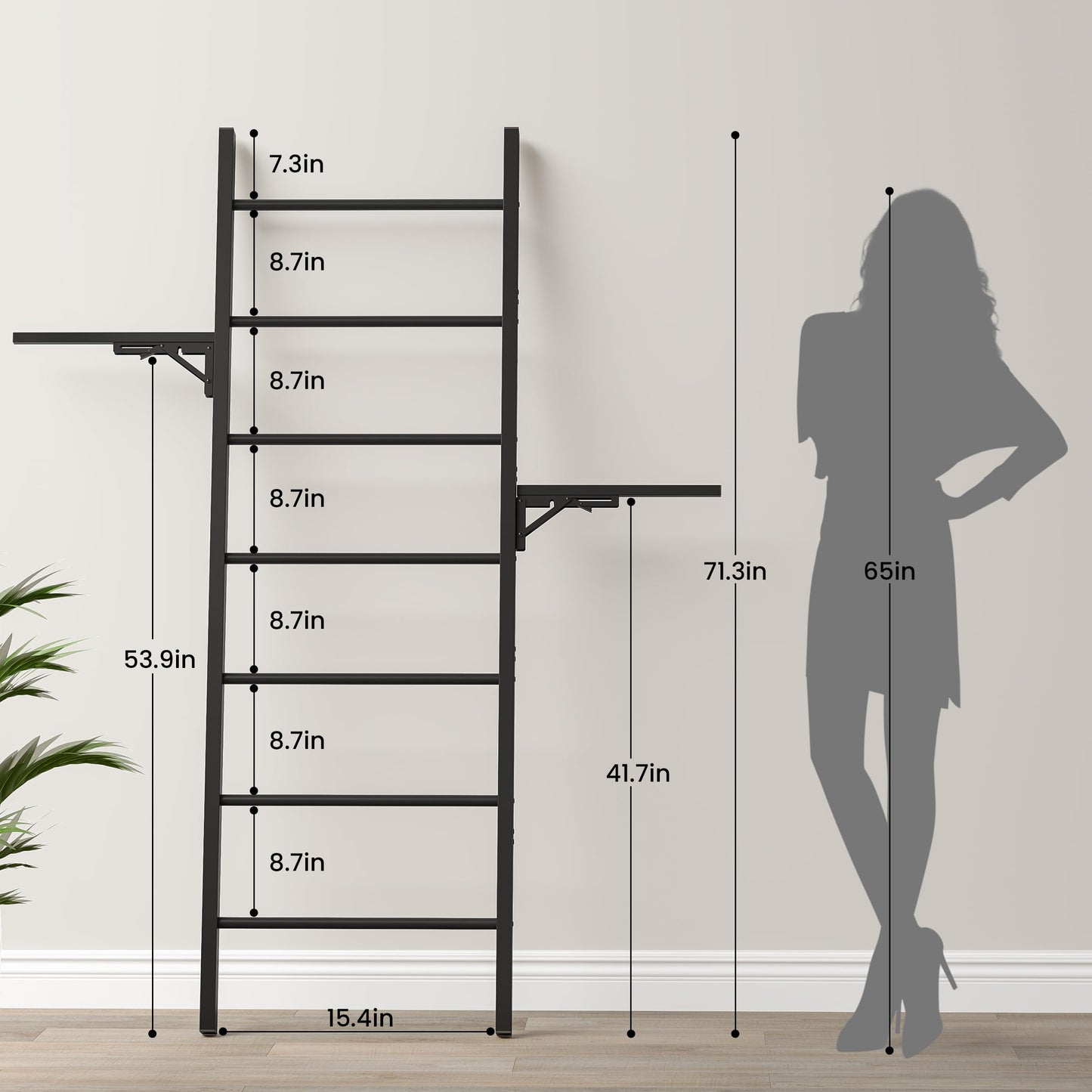 Metal Blanket Ladder, 7-Tier Towel Rack with Ajustable Side Rack, Blanket Rack Stand for Living Room, Bathroom, Quilt Display Ladder Shelf, Farmhouse Black
