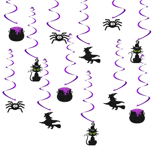 24pcs Halloween Hanging Swirl Decorations, Witch/Cauldron Signs Ceiling Whirl Streamer Hanging Banner, Baby Is Brewing Hanging Swirls for Halloween Party Decoration