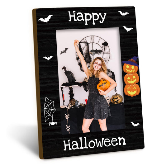 DUXMNAMG Happy Halloween 4x6 Picture Frame, Spooky Gothic Pumpkin Bat Photo Frame, Autumn Fall Halloween Gifts for Kids Women Men, Black Gothic Spooky Photo Frames for Desk Shelf Decor