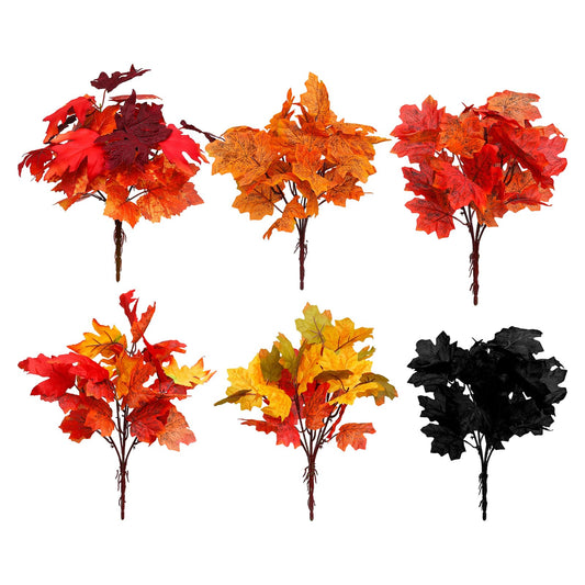 Qiknird 6 Pcs Artificial Fall Leaves Branches Fall Flowers 13.8 Inch Faux Autumn Maple Stems Mixed Colors Black Red Orange Floral Picks for Thanksgiving Table Centerpiece Halloween Home Decor