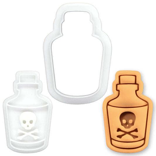 BAKERLOGY Poison Potion Mini Cookie Cutter and Stamp Set – Spooky Magic Bottle Fondant Embosser for Halloween Baking, Witchy Party, Gothic Cupcake Topper