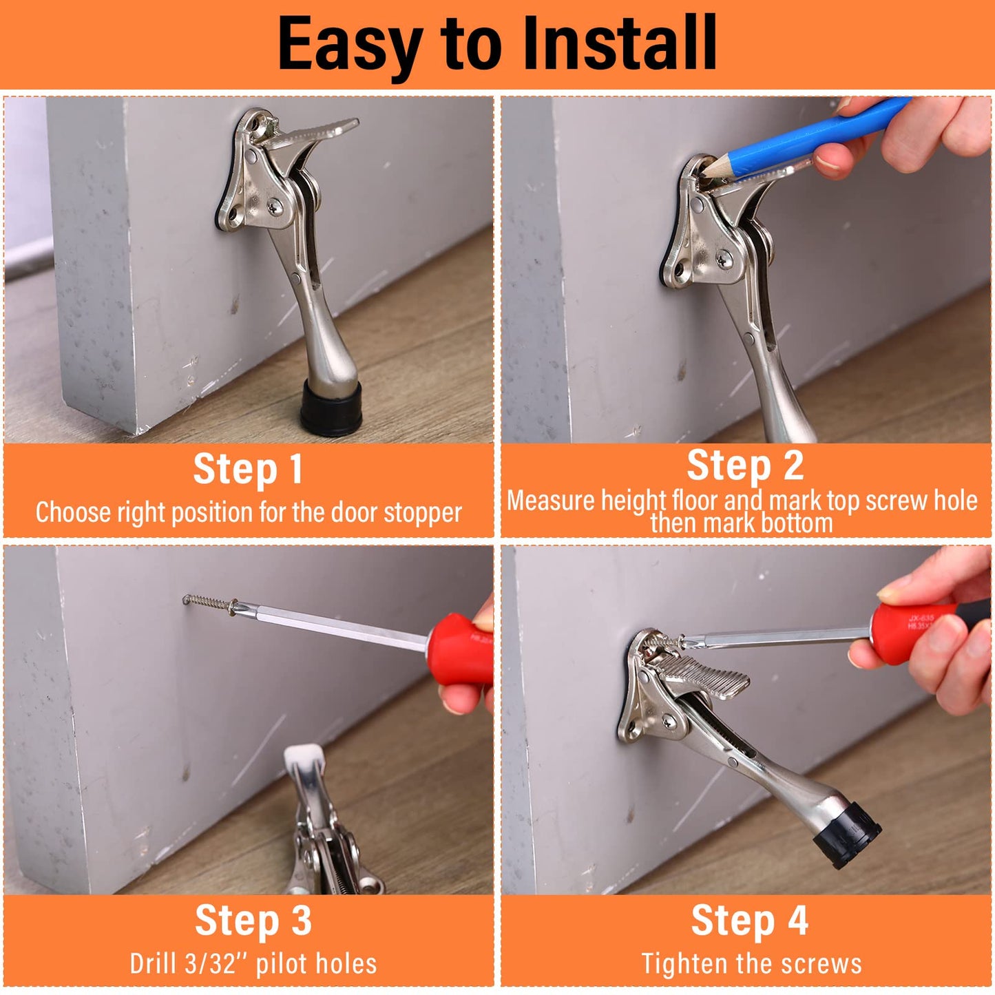 Moxweyeni 6 Pieces Heavy Duty Door Stops for Bottom of Door Metal Kickdown Doorstop with Adjustable Rubber Tips Spring Replacements Doorstop (Silver)