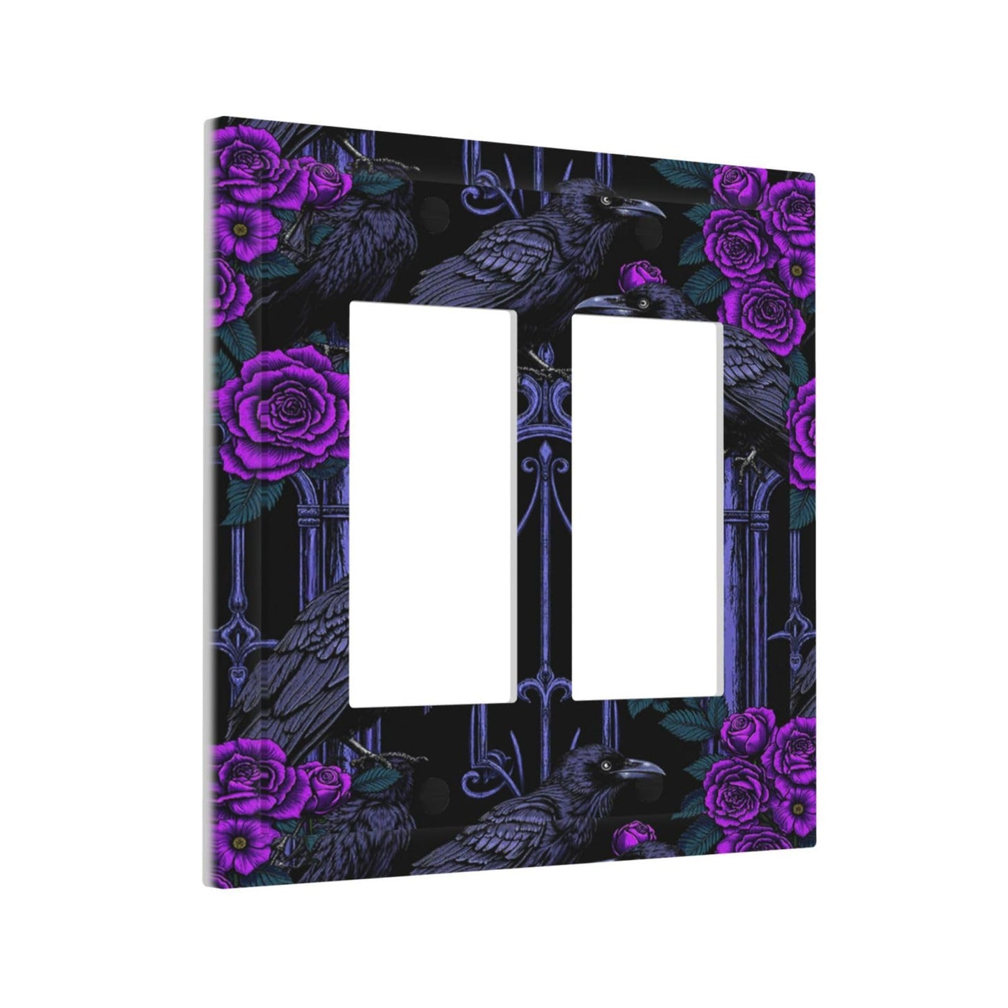 Naiqadnehz Decorative Outlet Covers Gothic Style Crow Purple Flowers 2 Gang Double GFCI Rocker Electrical Wall Panels Light Switch Cover Plate for Bedroom living Room Decor
