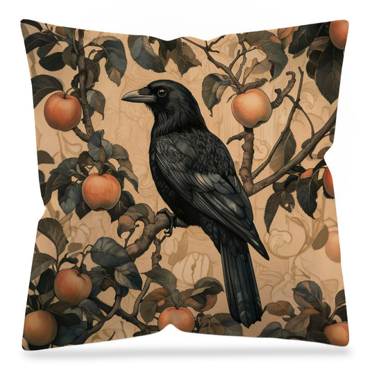 DAYOUER Vintage Farmhouse Raven Crow Pillow Cover 18x18 Double-Sided, Cottagecore Botanical Apple Tree Gothic Black Bird Decorative Throw Pillow Cover for Home Bedroom Living Room