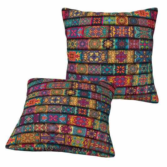 LoLo UoUo Boho Flower 18X18 Set of 2 Throw Pillow Covers Patchwork Collage Ethnic Colorful Tribal Floral Bohemian Decor Pillowcases Covers Soft House Sofa Home Car