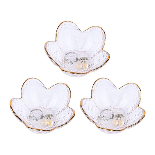 Koythin 3-Piece Glass Jewelry Tray, Small Trinket Holder for Necklace Bracelet Earring, Ring Holders for Bathroom, Aesthetic Trinket Dish, Flower Nightstand Decor for Girl Mom (Transparent White)