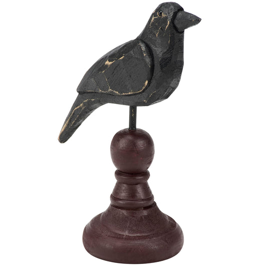 Primitives by Kathy Figurine - Weathered Rustic Crow On Spindle, Burgundy/Black