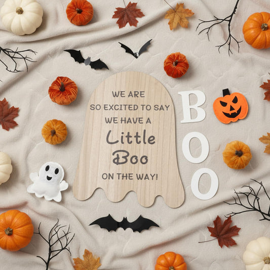 Fiwochic 22 Pcs Fall Pregnancy Announcement Set Fall Thanksgiving Baby Reveal Idea Include "we Have a Little Boo" Wooden Ghost Shape Sign Velvet Pumpkin 3D Bat Felt Ghost Pumpkin for Baby Shower Party