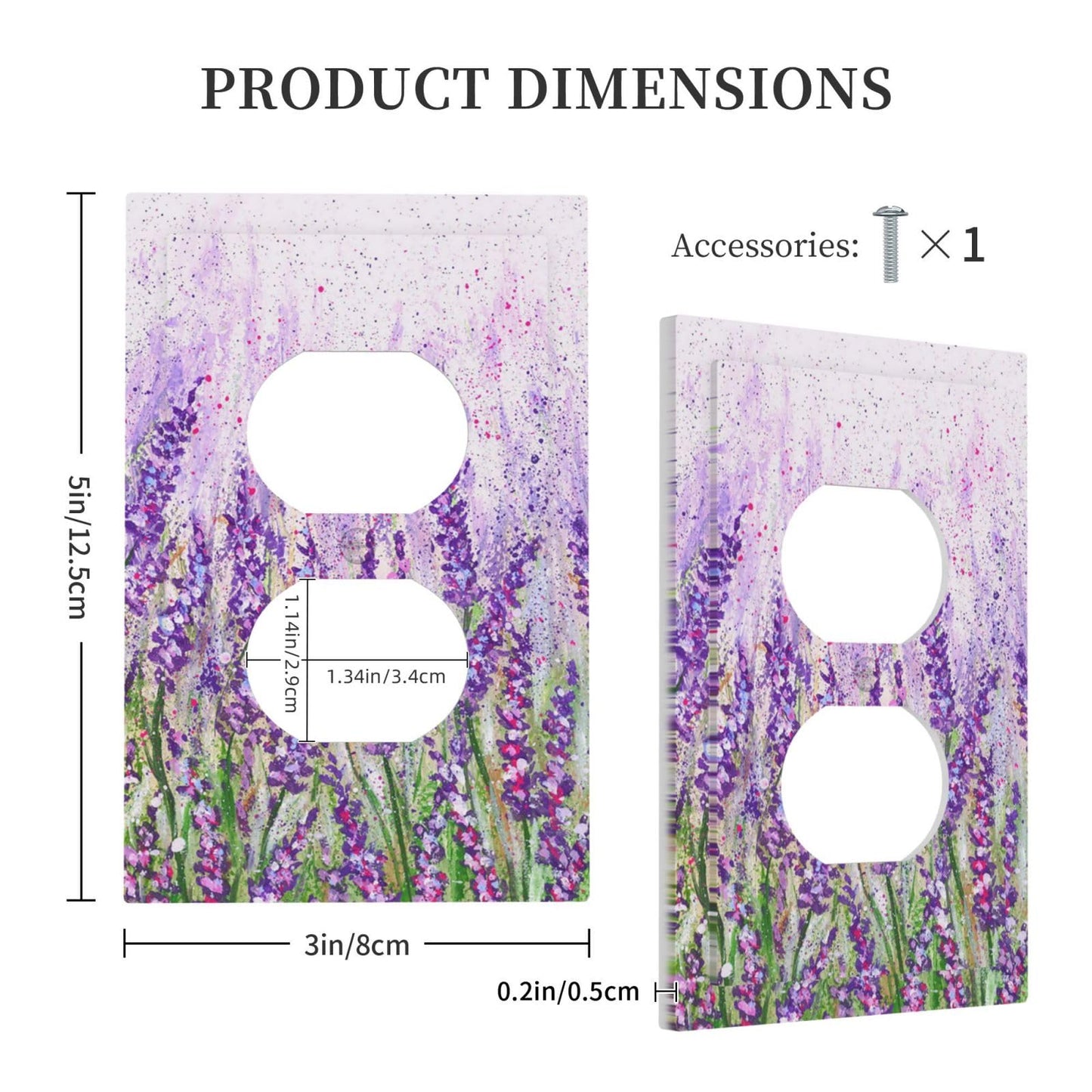 Outlet Cover Plate Decorative Wall Plates Lavender Flower 1 Gang Electrical Socket Covers Purple Faceplate for Farm House Bedroom Kitchen Living Room Plastic Decora