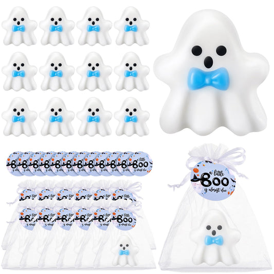 Leelosp 12 Set A Little Boo is Almost Due Baby Shower Halloween Baby Shower Soap Favor Decorations Ghost Shaped Soap for Halloween Boo Party Supplies(Blue)