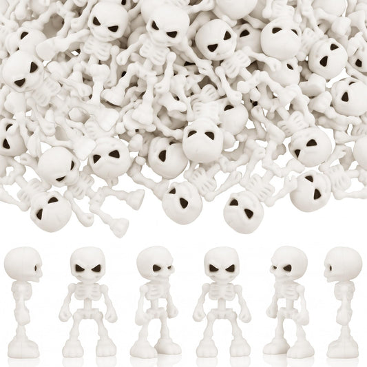 Junkin 100 Pcs Halloween Mini Skeleton Figures Tiny Skulls Cute Design Soft Rubber Skeleton Decorations Miniature Skulls Figures Ornaments for Indoor Fireplace Haunted House Accessories Party