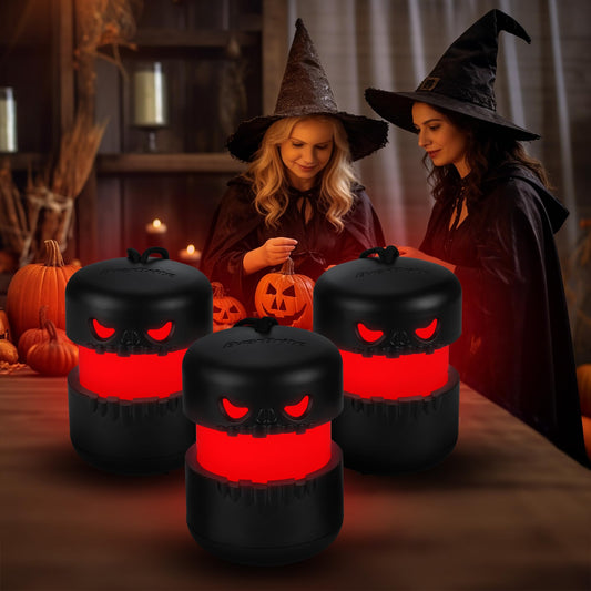 EverBrite 3-Pack Halloween Skeleton Camping Lantern, Collapsible Halloween Skull Lantern, Two Color Changing, Skeleton Halloween Decor for Yard, Lawn, Garden, Haunted House Prop