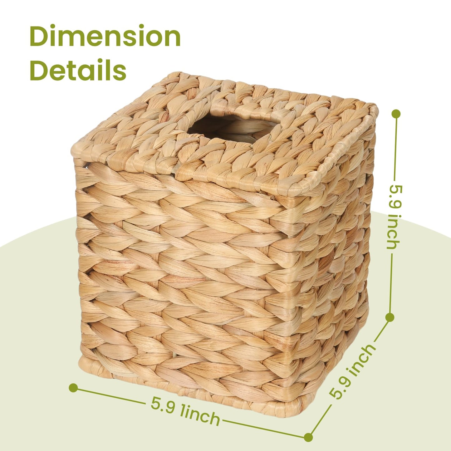 MHCLUE Water Hyacinth Square Tissue Box Cover - Handwoven Natural Fiber Decorative Tissue Holder for Living Room, Bedroom, Bathroom, Fits Standard Square Tissue Boxes, Farmhouse Home Organizer