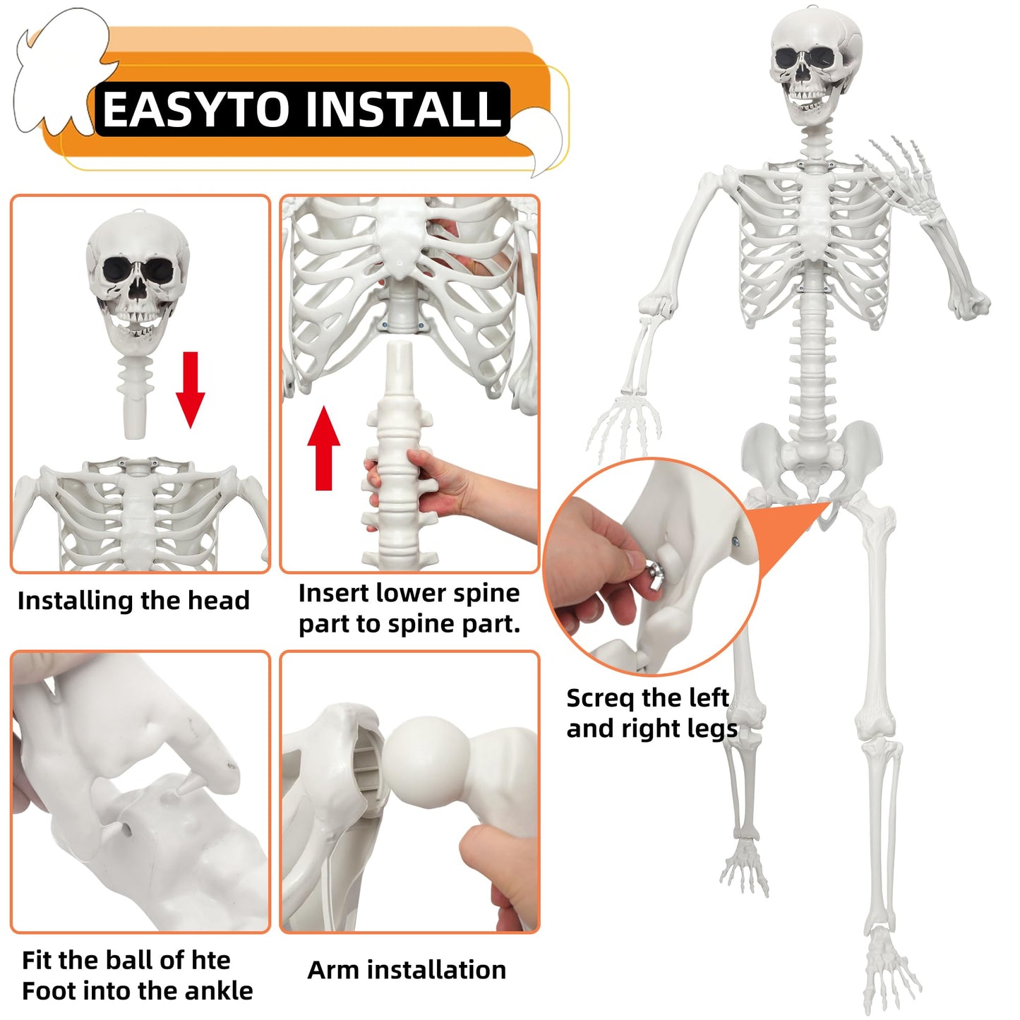 7.8Ft Giant Skeleton Life Size Realistic Plastic Human Skeleton with Movable Joints for Halloween Front Lawn Decorations